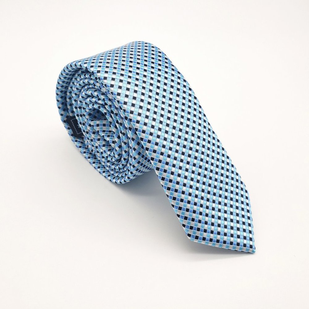 Laurant Bennet Milano Men's Dress Suit Skinny Blue Silver Neck Tie 57"L 2 1/8"W